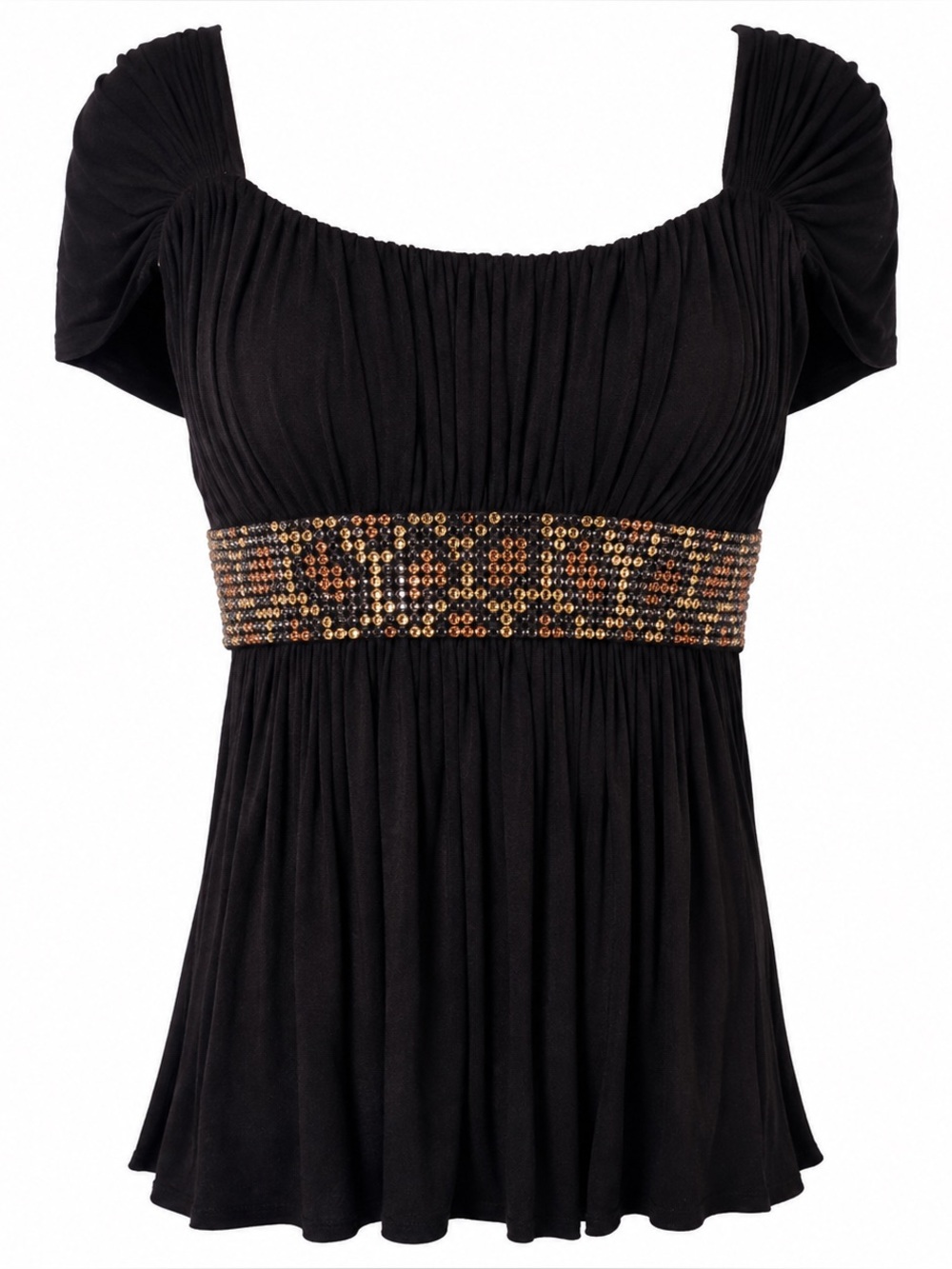 Sky Black Leopard Rhinestone Empire Waist Top NWT Size Small